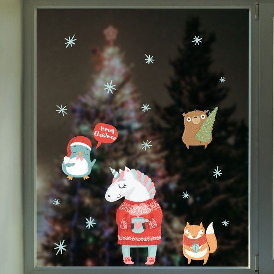 Crearreda Muursticker Kerstmis Unicorns – Kerststickers – Vinyl – Raamstickers – Raamdecoratie Kerstmis – 19 stickers Crearreda Muursticker Kerstmis Unicorns – Kerststickers – Vinyl – Raamstickers – Raamdecoratie Kerstmis – 19 stickers