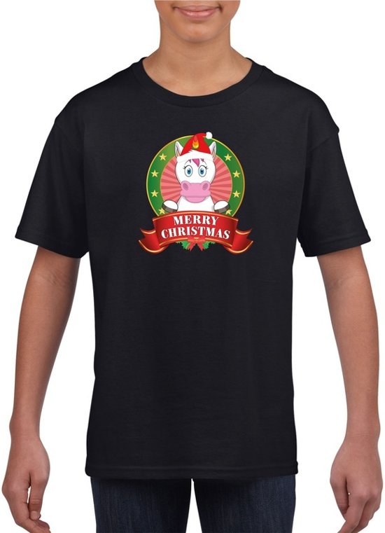 Kerst t-shirt voor kinderen met eenhoorn print - zwart - Kerst shirts voor jongens en meisjes L (146-152) Kerst t-shirt voor kinderen met eenhoorn print - zwart - Kerst shirts voor jongens en meisjes L (146-152)