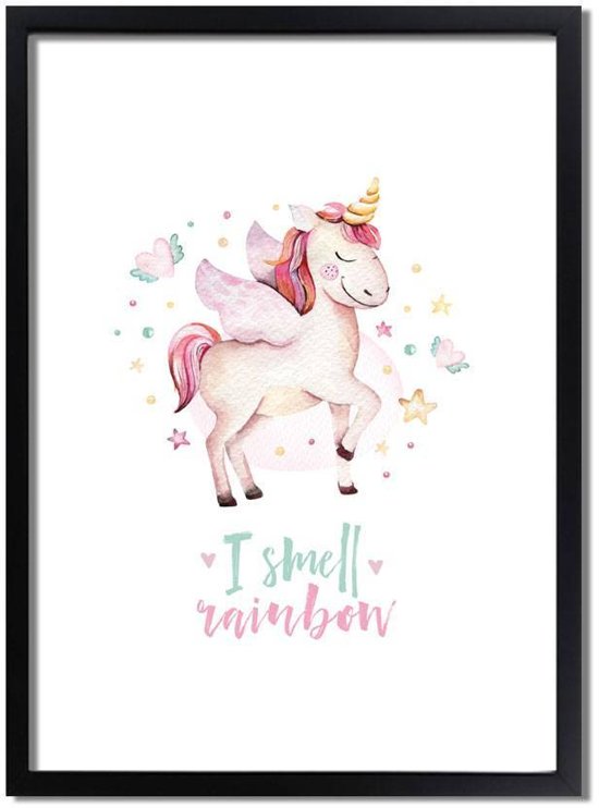 Kinderkamer poster Unicorn / Eenhoorn DesignClaud - Roze - A2 + Fotolijst zwart Kinderkamer poster Unicorn / Eenhoorn DesignClaud - Roze - A2 + Fotolijst zwart