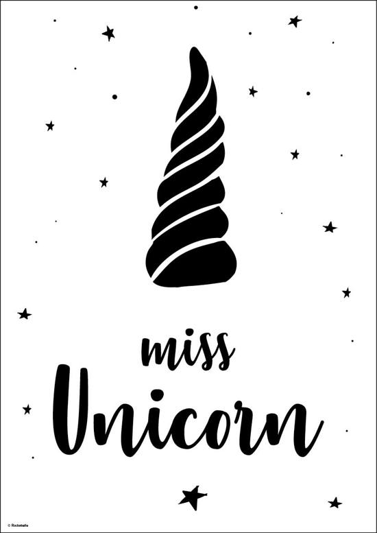 Poster eenhoorn | miss unicorn | zwart-wit Poster eenhoorn | miss unicorn | zwart-wit