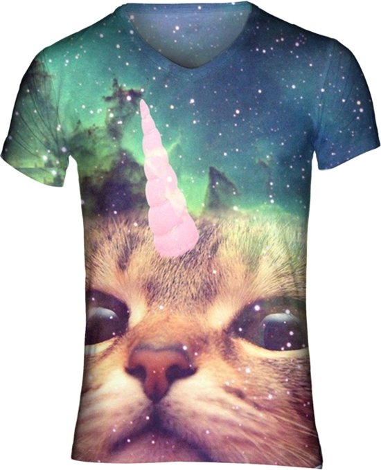 Unicorn cat festival shirt Maat: L V-hals Unicorn cat festival shirt Maat: L V-hals