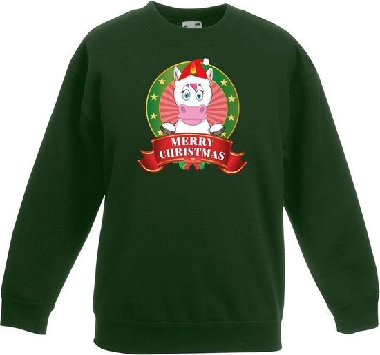 Groene kersttrui met een eenhoorn jongens en meisjes - Kerstruien kind 3-4 jaar (98/104) Groene kersttrui met een eenhoorn jongens en meisjes - Kerstruien kind 3-4 jaar (98/104)