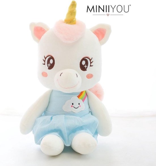 MINIIYOU® Meisjes eenhoorn knuffel kinderen | Zachte pluche blauwe Unicorn knuffel | eenhoorn knuffel met blauw jurkje met wolkje en regenboog & goudkleurige hoorn | Decoratie kinderkamer MINIIYOU® Meisjes eenhoorn knuffel kinderen | Zachte pluche blauwe Unicorn knuffel | eenhoorn knuffel met blauw jurkje met wolkje en regenboog & goudkleurige hoorn | Decoratie kinderkamer