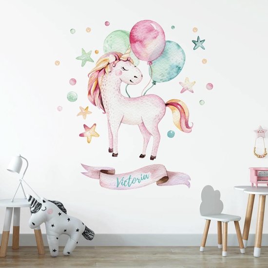 Muursticker Unicorn 2 met naam Muursticker Unicorn 2 met naam