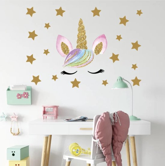 Muursticker unicorn - eenhoorn oogjes en sterren meisjeskamer / babykamer stickerkamer.nl Muursticker unicorn - eenhoorn oogjes en sterren meisjeskamer / babykamer stickerkamer.nl