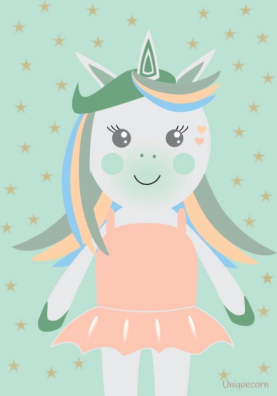 Unicorn ballerina mintgroene poster A3 Unicorn ballerina mintgroene poster A3
