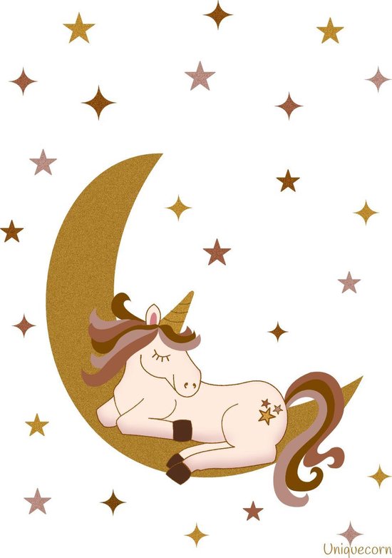 Unicorn slapend op de maan poster A4 Unicorn slapend op de maan poster A4
