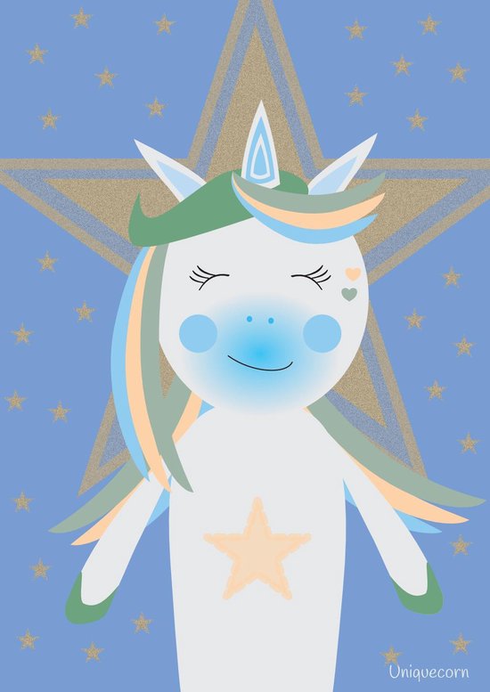 Unicorn ster blauwe poster A4 Unicorn ster blauwe poster A4