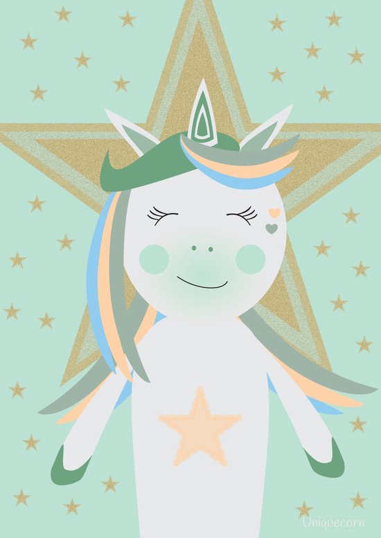 Unicorn ster mintgroene poster A4 Unicorn ster mintgroene poster A4