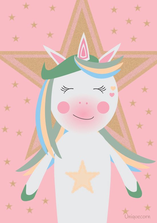 Unicorn ster roze poster A4 Unicorn ster roze poster A4