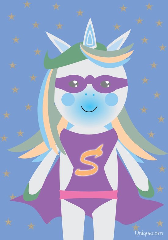 Unicorn superheld blauwe poster A3 Unicorn superheld blauwe poster A3