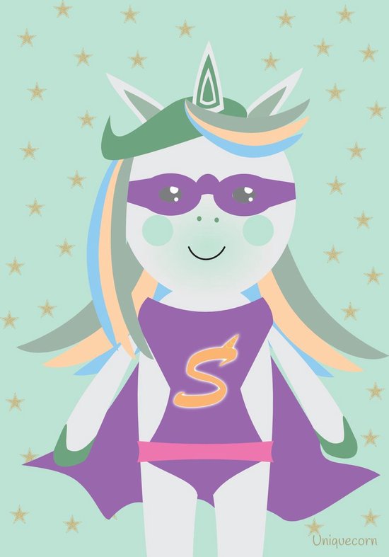 Unicorn superheld mintgroene poster A4 Unicorn superheld mintgroene poster A4