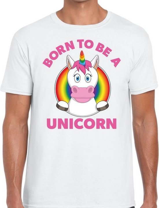 Born to be a unicorn gay pride t-shirt wit heren M Born to be a unicorn gay pride t-shirt wit heren M