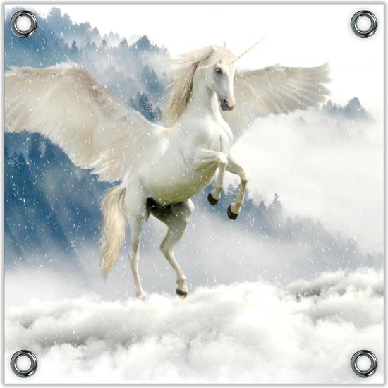 Tuinposter –Witte Eenhoorn in de Wolken– 50x50 Foto op Tuinposter (wanddecoratie voor buiten en binnen) Tuinposter –Witte Eenhoorn in de Wolken– 50x50 Foto op Tuinposter (wanddecoratie voor buiten en binnen)