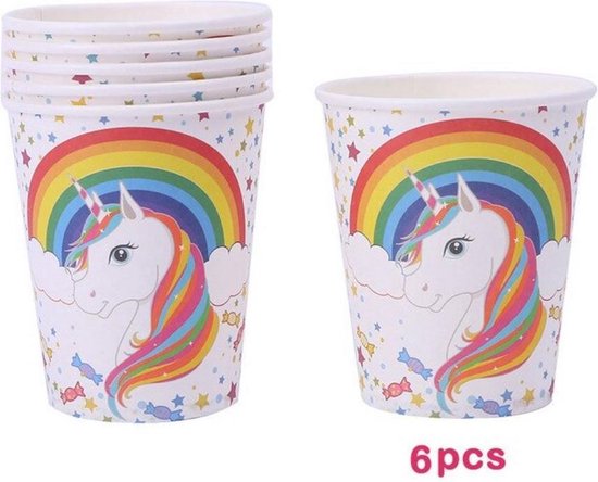 6 stuks kartonnen bekers Unicorn - eenhoorn 6 stuks kartonnen bekers Unicorn - eenhoorn