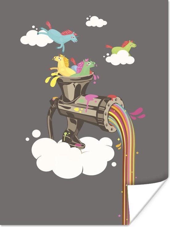 Absurde eenhoorns en regenboog poster papier 60x80 cm - Foto print op Poster (wanddecoratie woonkamer / slaapkamer) Absurde eenhoorns en regenboog poster papier 60x80 cm - Foto print op Poster (wanddecoratie woonkamer / slaapkamer)