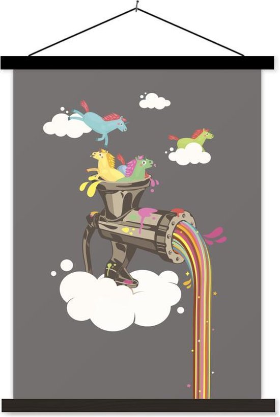 Absurde eenhoorns en regenboog textielposter latten zwart 40x53 cm - Foto print op schoolplaat (wanddecoratie woonkamer/slaapkamer) Absurde eenhoorns en regenboog textielposter latten zwart 40x53 cm - Foto print op schoolplaat (wanddecoratie woonkamer/slaapkamer)