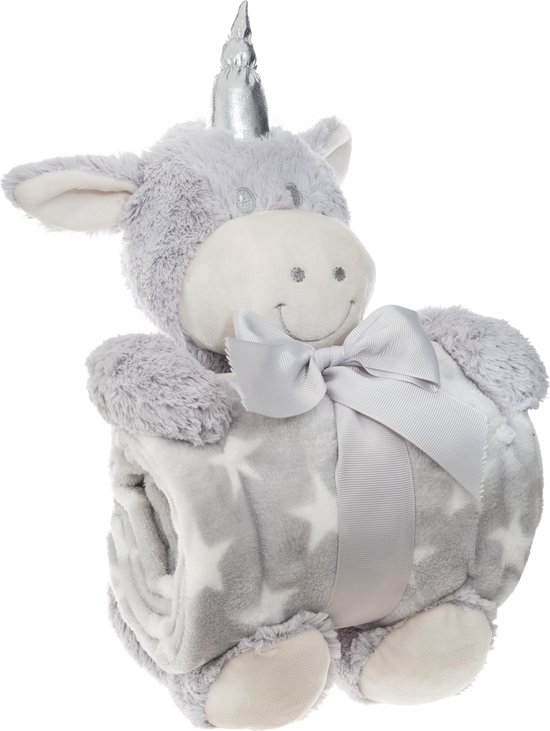 Atmosphera Pluche eenhoorn met deken grijs - Kraamcadeau - Plaid - Knuffel - Baby - Extra zacht Atmosphera Pluche eenhoorn met deken grijs - Kraamcadeau - Plaid - Knuffel - Baby - Extra zacht