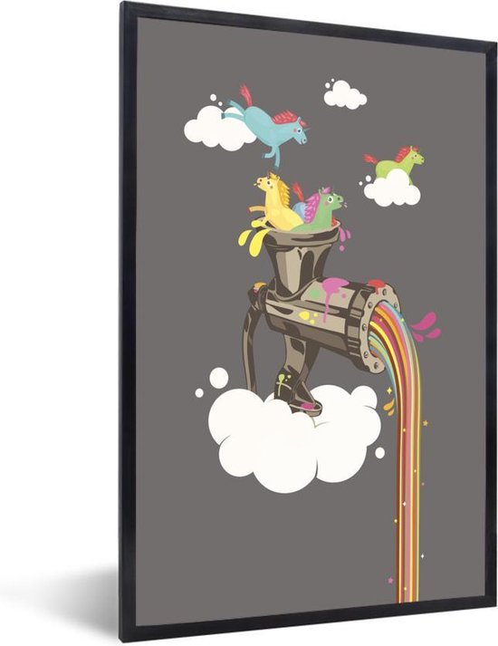 Foto in lijst - Absurde eenhoorns en regenboog fotolijst zwart zonder passe partout 30x40 cm - Poster in lijst (Wanddecoratie woonkamer / slaapkamer) Foto in lijst - Absurde eenhoorns en regenboog fotolijst zwart zonder passe partout 30x40 cm - Poster in lijst (Wanddecoratie woonkamer / slaapkamer)