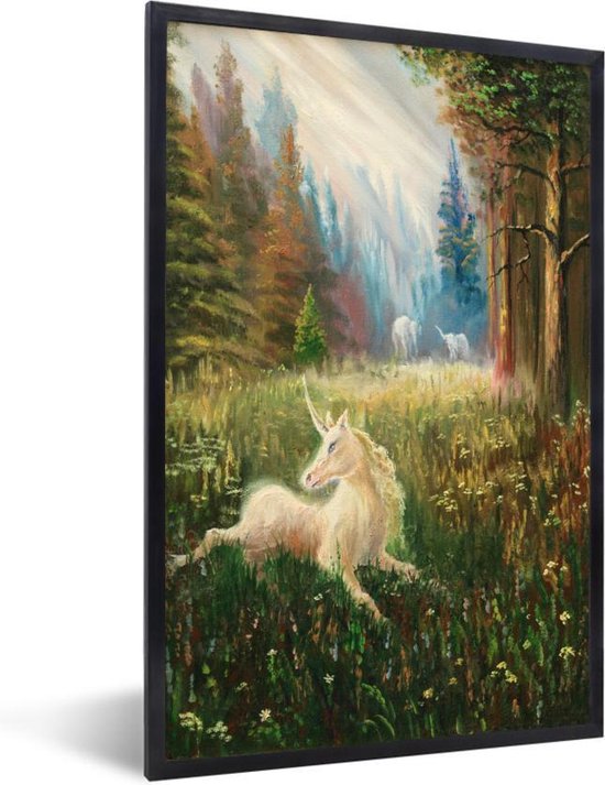 Foto in lijst - Illustratie van een eenhoorn in een bos fotolijst zwart 20x30 cm - Poster in lijst (Wanddecoratie woonkamer / slaapkamer) Foto in lijst - Illustratie van een eenhoorn in een bos fotolijst zwart 20x30 cm - Poster in lijst (Wanddecoratie woonkamer / slaapkamer)