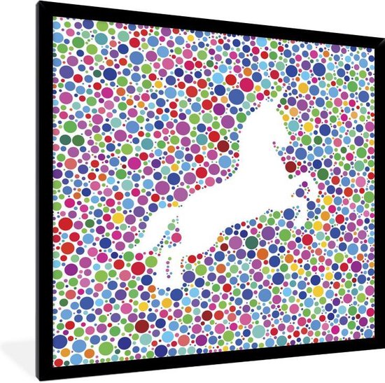 Foto in lijst - Illustratie van een witte eenhoorn op een kleurrijke achtergrond fotolijst zwart 40x40 cm - Poster in lijst (Wanddecoratie woonkamer / slaapkamer) Foto in lijst - Illustratie van een witte eenhoorn op een kleurrijke achtergrond fotolijst zwart 40x40 cm - Poster in lijst (Wanddecoratie woonkamer / slaapkamer)