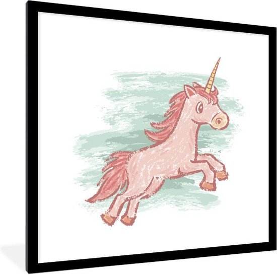 Foto in lijst - Kinderillustratie eenhoorn tekening fotolijst zwart met witte passe partout 40x40 40x40 cm - Poster in lijst (Wanddecoratie woonkamer / slaapkamer) Foto in lijst - Kinderillustratie eenhoorn tekening fotolijst zwart met witte passe partout 40x40 40x40 cm - Poster in lijst (Wanddecoratie woonkamer / slaapkamer)