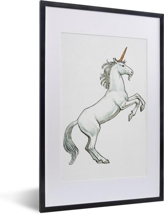 Foto in lijst - Kinderillustratie steigerend eenhoorn fotolijst zwart met witte passe partout 40x60 40x60 cm - Poster in lijst (Wanddecoratie woonkamer / slaapkamer) Foto in lijst - Kinderillustratie steigerend eenhoorn fotolijst zwart met witte passe partout 40x60 40x60 cm - Poster in lijst (Wanddecoratie woonkamer / slaapkamer)