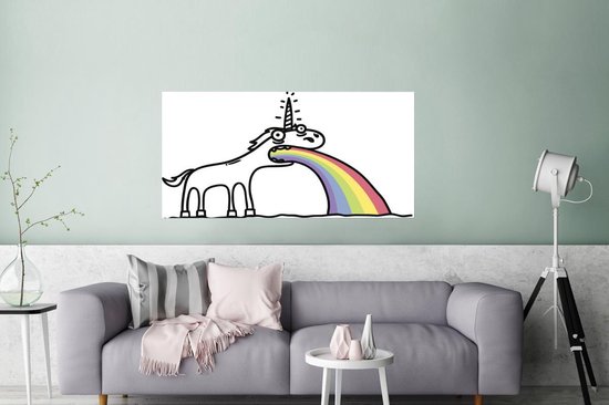 Illustratie van een eenhoorn die een regenboog uitspuwt poster 120x80 cm - Foto print op Poster (wanddecoratie woonkamer / slaapkamer) / Wilde dieren Poster Illustratie van een eenhoorn die een regenboog uitspuwt poster 120x80 cm - Foto print op Poster (wanddecoratie woonkamer / slaapkamer) / Wilde dieren Poster