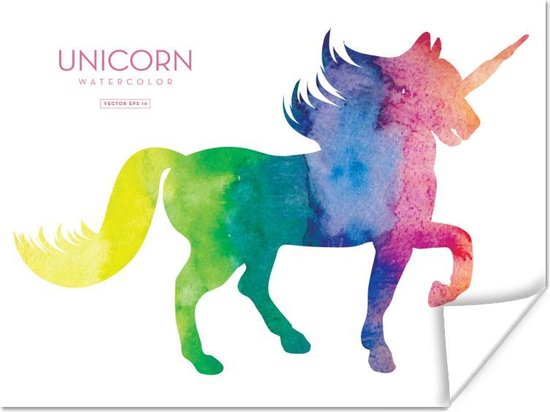 Illustratie van een eenhoorn in regenboog kleuren poster 160x120 cm - Foto print op Poster (wanddecoratie woonkamer / slaapkamer) / Wilde dieren Poster XXL / Groot formaat! Illustratie van een eenhoorn in regenboog kleuren poster 160x120 cm - Foto print op Poster (wanddecoratie woonkamer / slaapkamer) / Wilde dieren Poster XXL / Groot formaat!