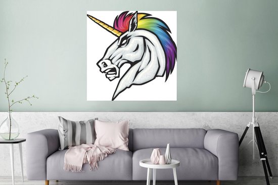 Illustratie van een eenhoorn met een boos gezicht poster 160x120 cm - Foto print op Poster (wanddecoratie woonkamer / slaapkamer) / Wilde dieren Poster XXL / Groot formaat! Illustratie van een eenhoorn met een boos gezicht poster 160x120 cm - Foto print op Poster (wanddecoratie woonkamer / slaapkamer) / Wilde dieren Poster XXL / Groot formaat!