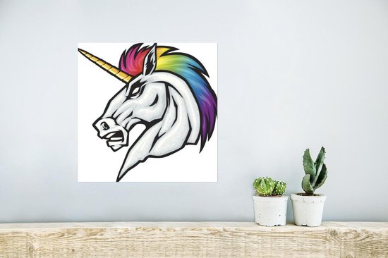 Illustratie van een eenhoorn met een boos gezicht poster 40x30 cm - klein - Foto print op Poster (wanddecoratie woonkamer / slaapkamer) / Wilde dieren Poster Illustratie van een eenhoorn met een boos gezicht poster 40x30 cm - klein - Foto print op Poster (wanddecoratie woonkamer / slaapkamer) / Wilde dieren Poster