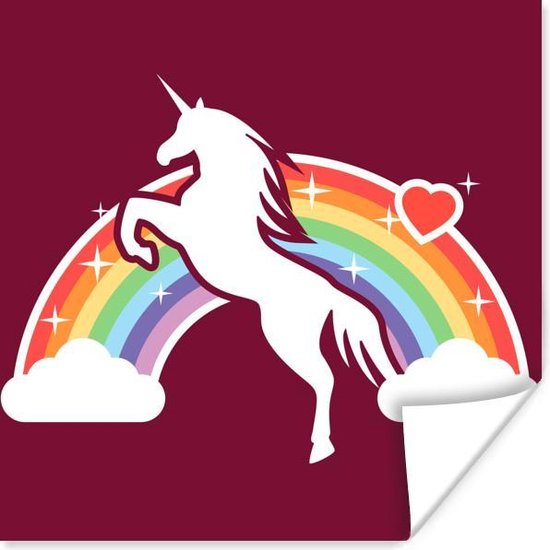 Illustratie van een witte eenhoorn voor een regenboog op een rode achtergrond poster 30x30 cm - Foto print op Poster (wanddecoratie woonkamer / slaapkamer) / Wilde dieren Poster Illustratie van een witte eenhoorn voor een regenboog op een rode achtergrond poster 30x30 cm - Foto print op Poster (wanddecoratie woonkamer / slaapkamer) / Wilde dieren Poster