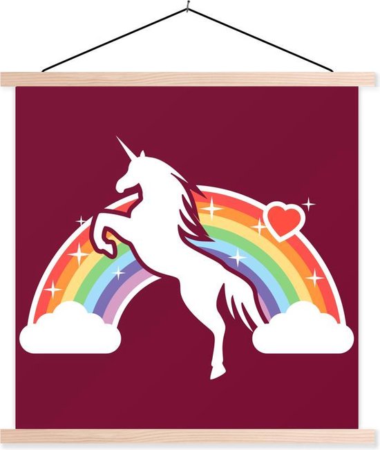 Illustratie van een witte eenhoorn voor een regenboog op een rode achtergrond schoolplaat platte latten blank 90x90 cm - Foto print op textielposter (wanddecoratie woonkamer/slaapkamer) Illustratie van een witte eenhoorn voor een regenboog op een rode achtergrond schoolplaat platte latten blank 90x90 cm - Foto print op textielposter (wanddecoratie woonkamer/slaapkamer)
