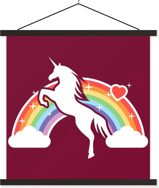 Illustratie van een witte eenhoorn voor een regenboog op een rode achtergrond schoolplaat platte latten zwart 120x120 cm - Foto print op textielposter (wanddecoratie woonkamer/slaapkamer) Illustratie van een witte eenhoorn voor een regenboog op een rode achtergrond schoolplaat platte latten zwart 120x120 cm - Foto print op textielposter (wanddecoratie woonkamer/slaapkamer)