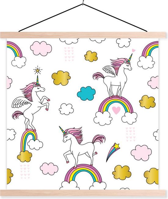 Illustratie van eenhoorns op regenbogen schoolplaat platte latten blank 90x90 cm - Foto print op textielposter (wanddecoratie woonkamer/slaapkamer) Illustratie van eenhoorns op regenbogen schoolplaat platte latten blank 90x90 cm - Foto print op textielposter (wanddecoratie woonkamer/slaapkamer)