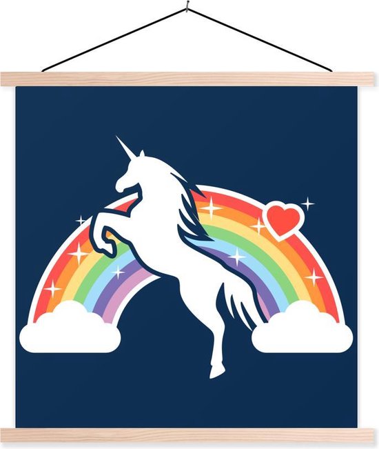 Kinderillustratie eenhoorn met regenboog textielposter latten blank 60x60 cm - Foto print op schoolplaat (wanddecoratie woonkamer/slaapkamer) Kinderillustratie eenhoorn met regenboog textielposter latten blank 60x60 cm - Foto print op schoolplaat (wanddecoratie woonkamer/slaapkamer)
