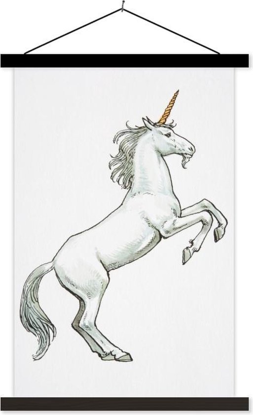 Kinderillustratie steigerend eenhoorn textielposter latten zwart 40x60 cm - Foto print op schoolplaat (wanddecoratie woonkamer/slaapkamer) Kinderillustratie steigerend eenhoorn textielposter latten zwart 40x60 cm - Foto print op schoolplaat (wanddecoratie woonkamer/slaapkamer)