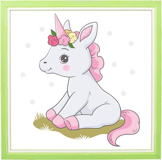 Kinderposter - Unicorn - 20x20 cm - Met Lichtgroen 3D Houten Kader Kinderposter - Unicorn - 20x20 cm - Met Lichtgroen 3D Houten Kader