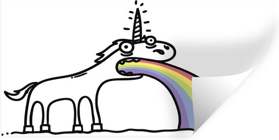 Muursticker Eenhoorn illustratie - Een illustratie van een eenhoorn die een regenboog uitspuwt - 60x40 cm - zelfklevend plakfolie - herpositioneerbare muur sticker Muursticker Eenhoorn illustratie - Een illustratie van een eenhoorn die een regenboog uitspuwt - 60x40 cm - zelfklevend plakfolie - herpositioneerbare muur sticker