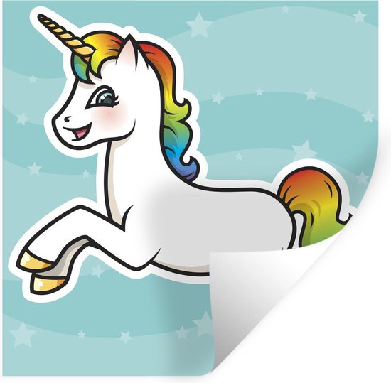 Muursticker Eenhoorn illustratie - Een illustratie van een springende eenhoorn - 50x50 cm - zelfklevend plakfolie - herpositioneerbare muur sticker Muursticker Eenhoorn illustratie - Een illustratie van een springende eenhoorn - 50x50 cm - zelfklevend plakfolie - herpositioneerbare muur sticker