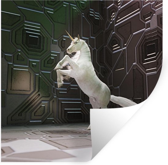 Muursticker Eenhoorns - Eenhoorn in futuristische ruimte - 80x80 cm - zelfklevend plakfolie - herpositioneerbare muur sticker Muursticker Eenhoorns - Eenhoorn in futuristische ruimte - 80x80 cm - zelfklevend plakfolie - herpositioneerbare muur sticker
