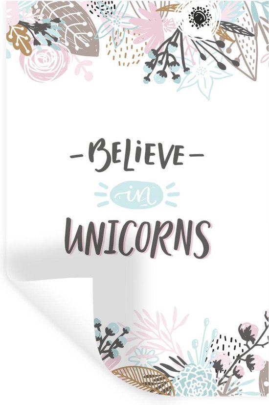 Muursticker Illustratie voor kinderen - Kinderillustratie Believe in unicorns quote - 20x30 cm - zelfklevend plakfolie - herpositioneerbare muur sticker Muursticker Illustratie voor kinderen - Kinderillustratie Believe in unicorns quote - 20x30 cm - zelfklevend plakfolie - herpositioneerbare muur sticker