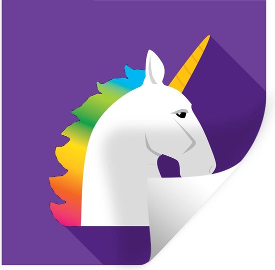 Muursticker Kinderillustratie Unicorn - Kinderillustratie eenhoorn op paarse achtergrond - 100x100 cm - zelfklevend plakfolie - herpositioneerbare muur sticker Muursticker Kinderillustratie Unicorn - Kinderillustratie eenhoorn op paarse achtergrond - 100x100 cm - zelfklevend plakfolie - herpositioneerbare muur sticker
