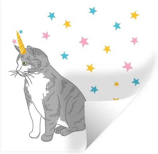 Muursticker Kinderillustratie Unicorn - Kinderillustratie katteneenhoorn - 80x80 cm - zelfklevend plakfolie - herpositioneerbare muur sticker Muursticker Kinderillustratie Unicorn - Kinderillustratie katteneenhoorn - 80x80 cm - zelfklevend plakfolie - herpositioneerbare muur sticker