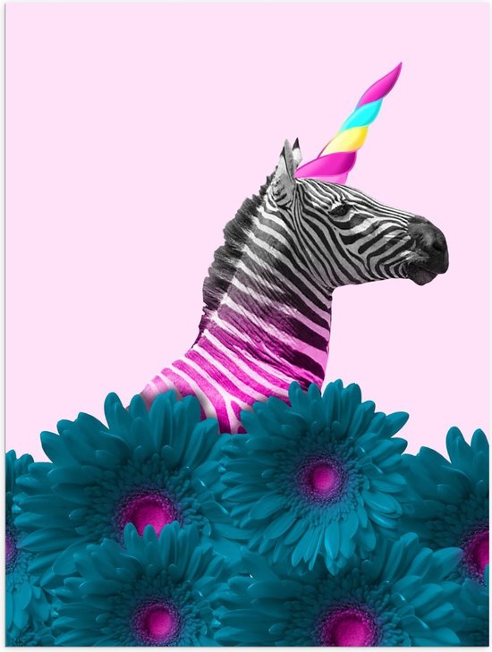 Poster – Zebra als Eenhoorn met Bloemen - 30x40cm Foto op Posterpapier Poster – Zebra als Eenhoorn met Bloemen - 30x40cm Foto op Posterpapier