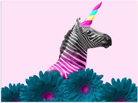 Poster – Zebra als Eenhoorn met Bloemen - 40x30cm Foto op Posterpapier Poster – Zebra als Eenhoorn met Bloemen - 40x30cm Foto op Posterpapier