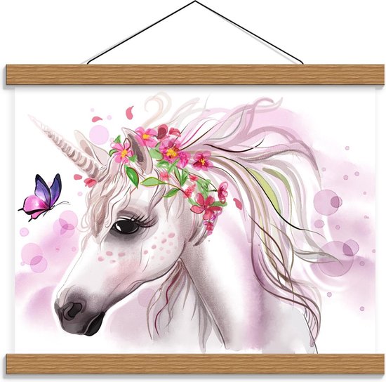 Schoolplaat – Cartoon van Eenhoorn met Bloemen en Vlinder - 40x30cm Foto op Textielposter (Wanddecoratie op Schoolplaat) Schoolplaat – Cartoon van Eenhoorn met Bloemen en Vlinder - 40x30cm Foto op Textielposter (Wanddecoratie op Schoolplaat)