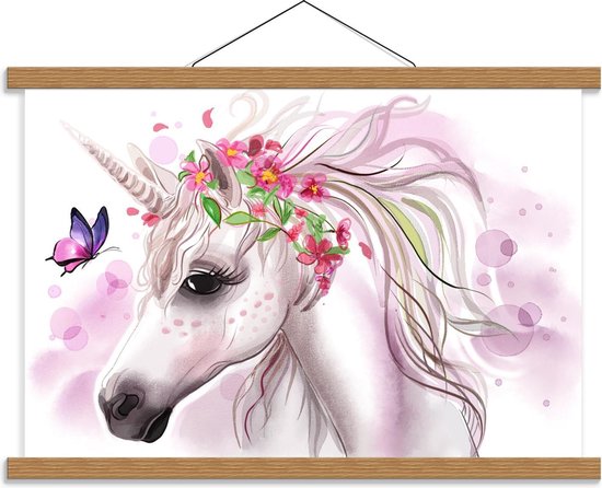 Schoolplaat – Cartoon van Eenhoorn met Bloemen en Vlinder - 60x40cm Foto op Textielposter (Wanddecoratie op Schoolplaat) Schoolplaat – Cartoon van Eenhoorn met Bloemen en Vlinder - 60x40cm Foto op Textielposter (Wanddecoratie op Schoolplaat)