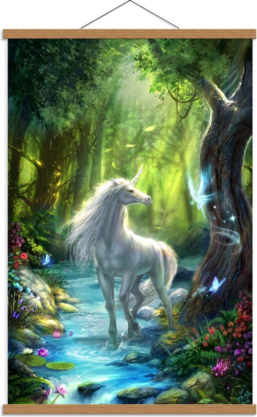 Schoolplaat – Getekende Unicorn in Fantasiebos - 60x90cm Foto op Textielposter (Wanddecoratie op Schoolplaat) Schoolplaat – Getekende Unicorn in Fantasiebos - 60x90cm Foto op Textielposter (Wanddecoratie op Schoolplaat)