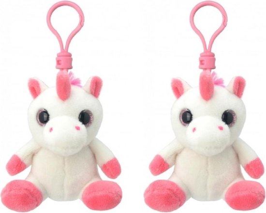 Set van 2x stuks pluche mini knuffel eenhoorn sleutelhanger 9 cm Set van 2x stuks pluche mini knuffel eenhoorn sleutelhanger 9 cm